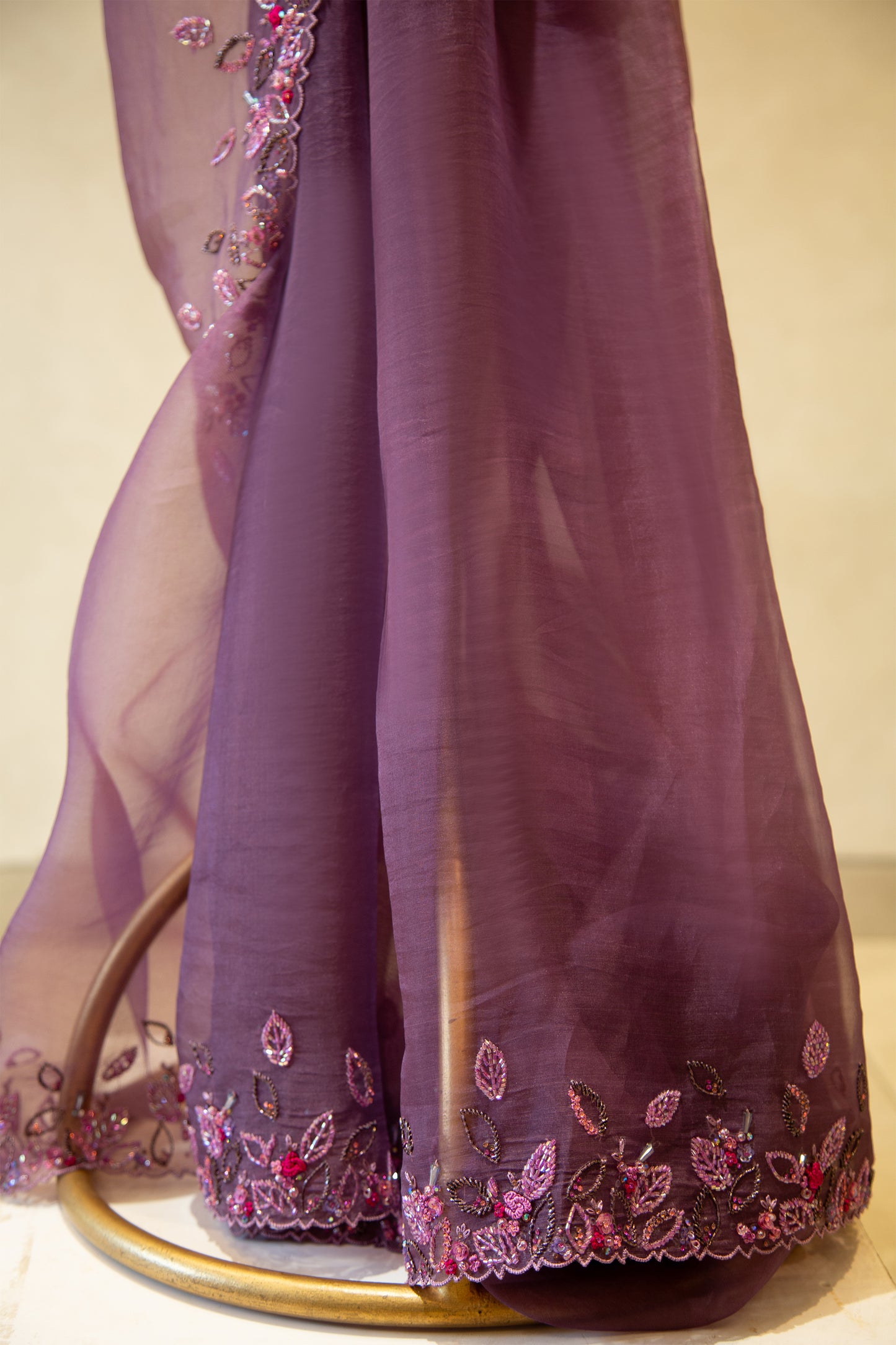 Reddish purple organza saree