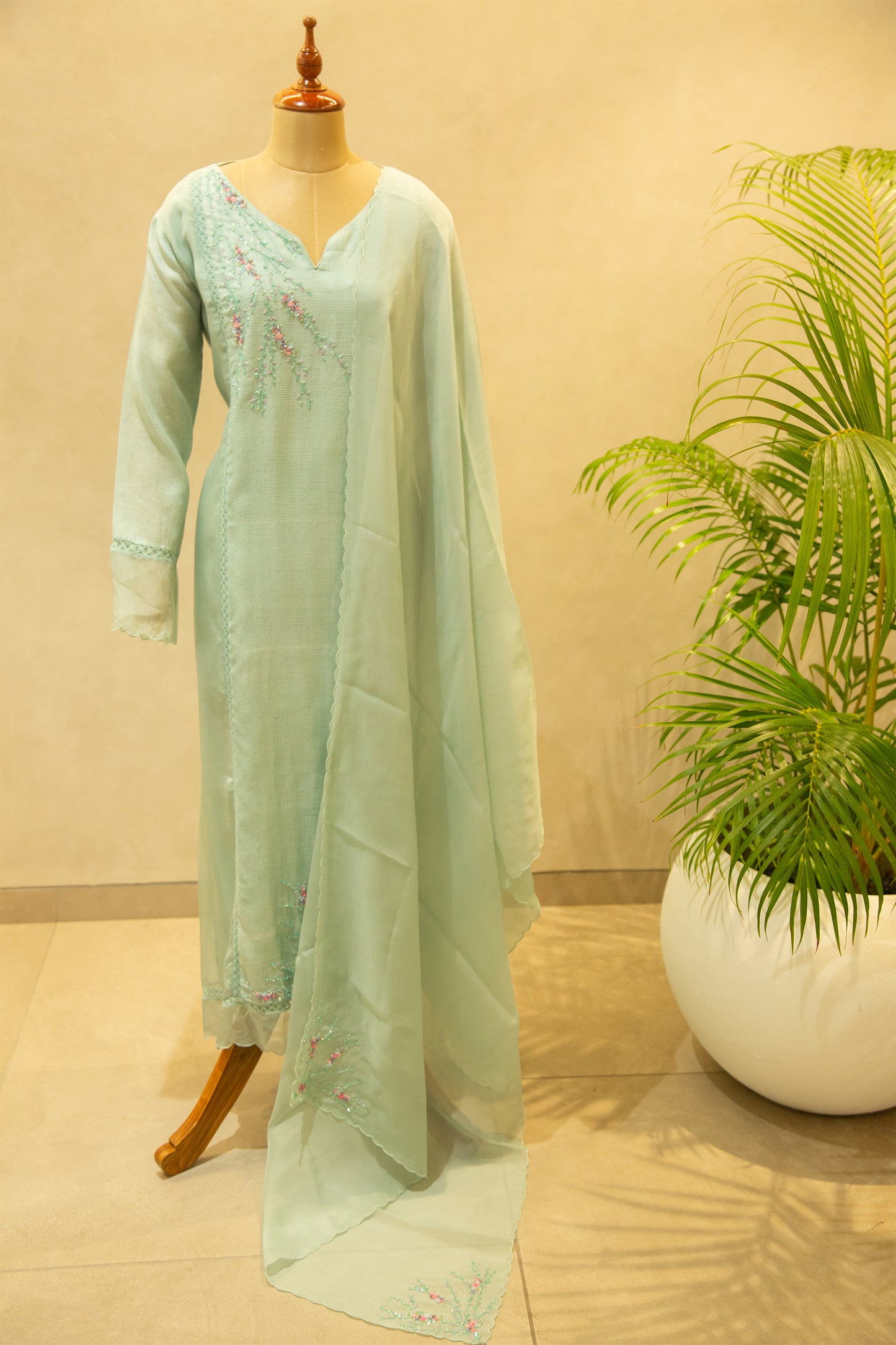 Aqua Green Semi- Stitched Salwar Set