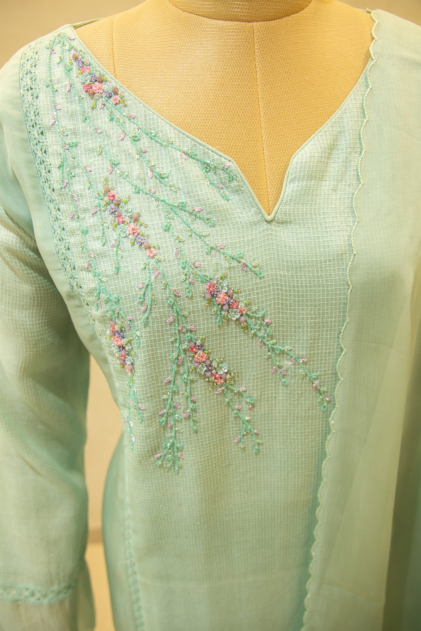 Aqua Green Semi- Stitched Salwar Set