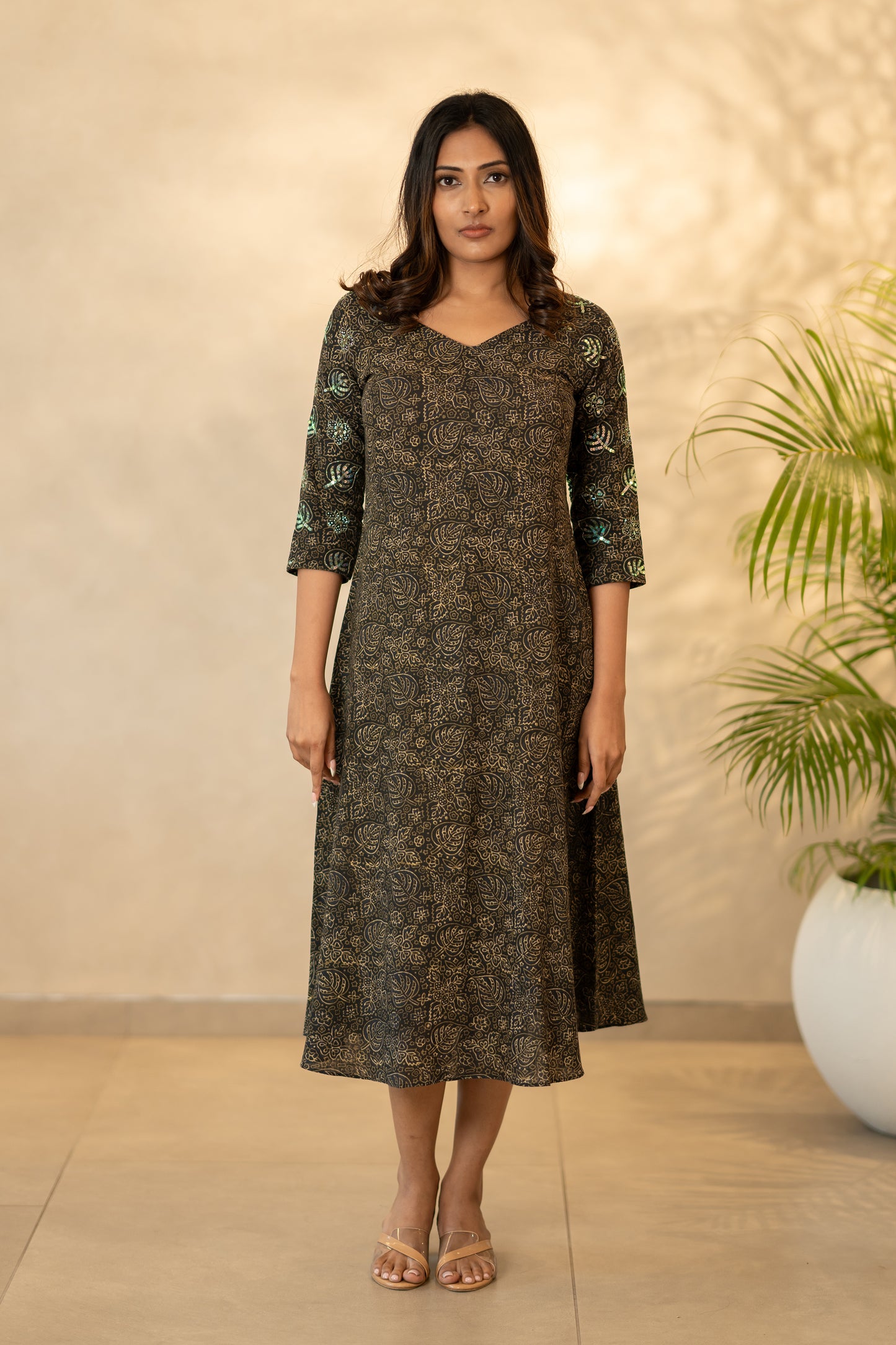 Ajrakh Cotton Hand Embroidered Kurti