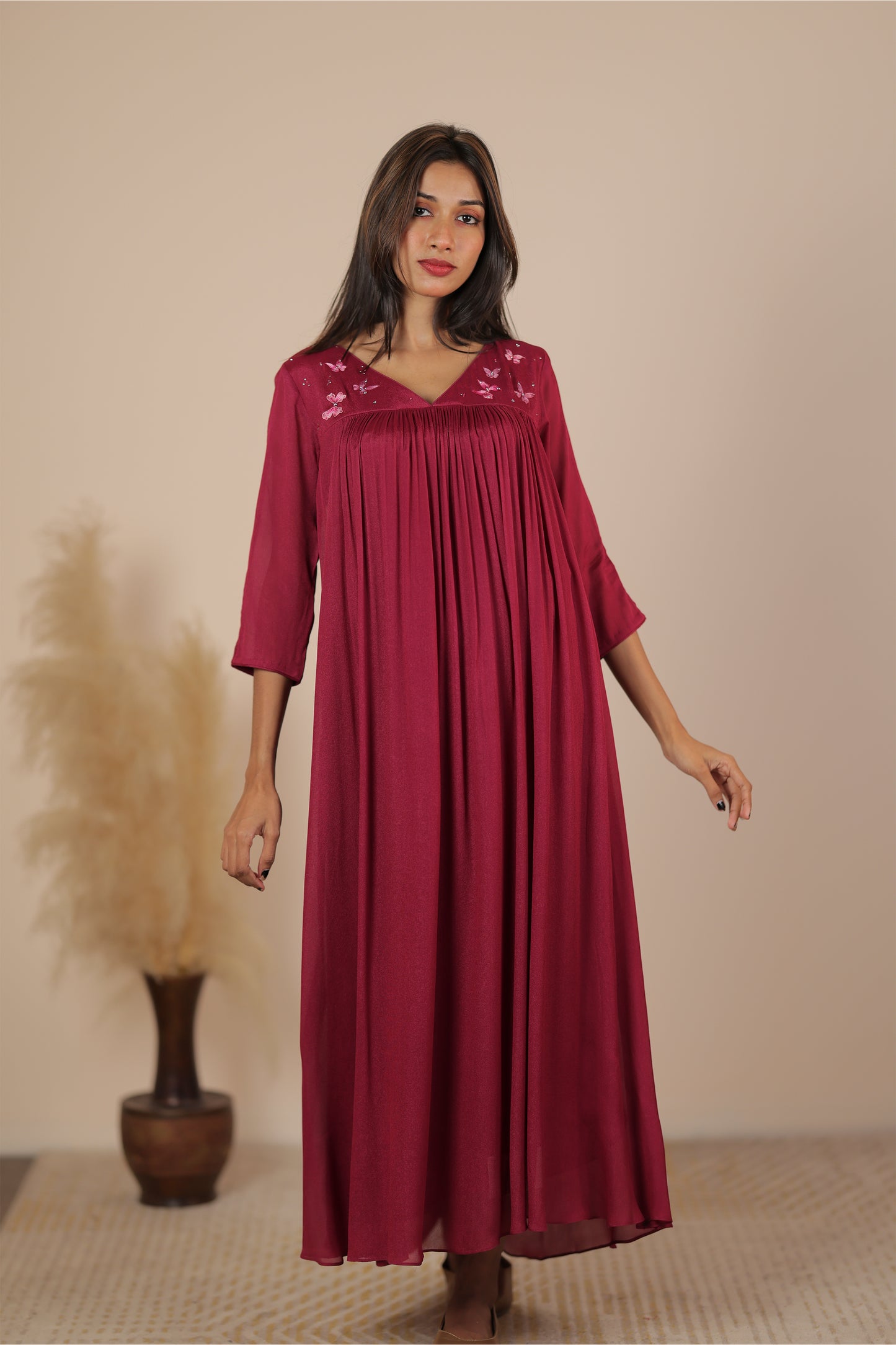 Mulberry Red Chinnon kurti