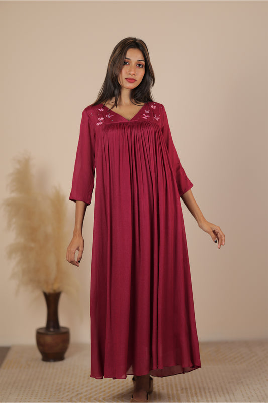 Mulberry Red Chinnon kurti