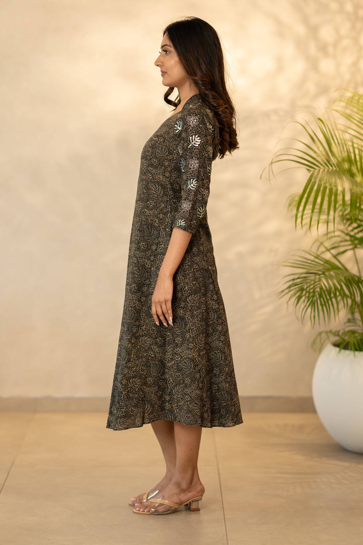 Ajrakh Cotton Hand Embroidered Kurti