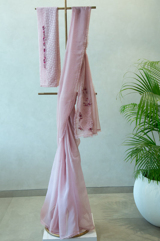 Pastel Pink Organza Saree