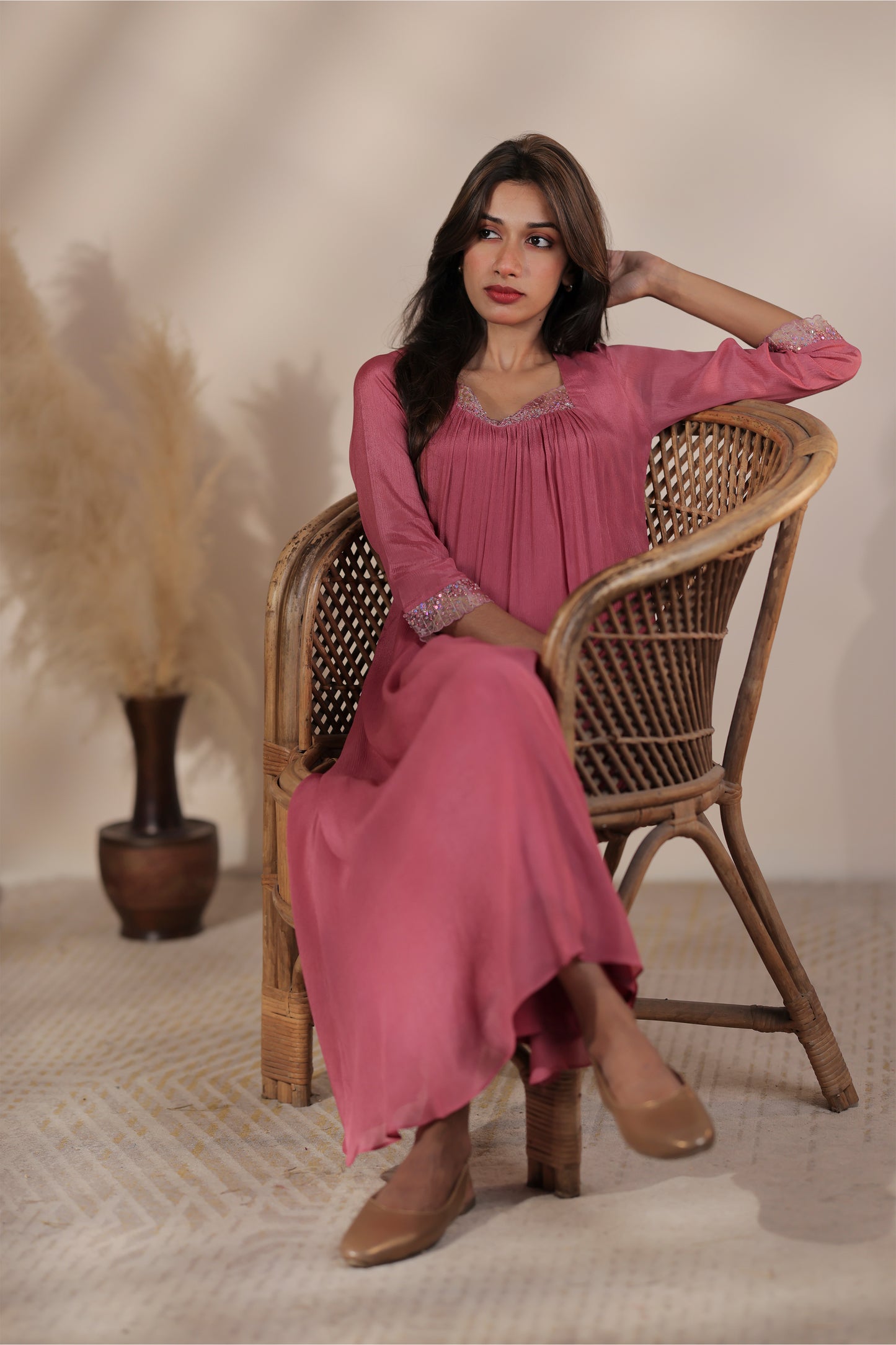 Rouge pink chinon kurti