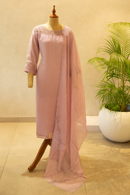 Dusty Pink Semi- Stitched Salwar Set