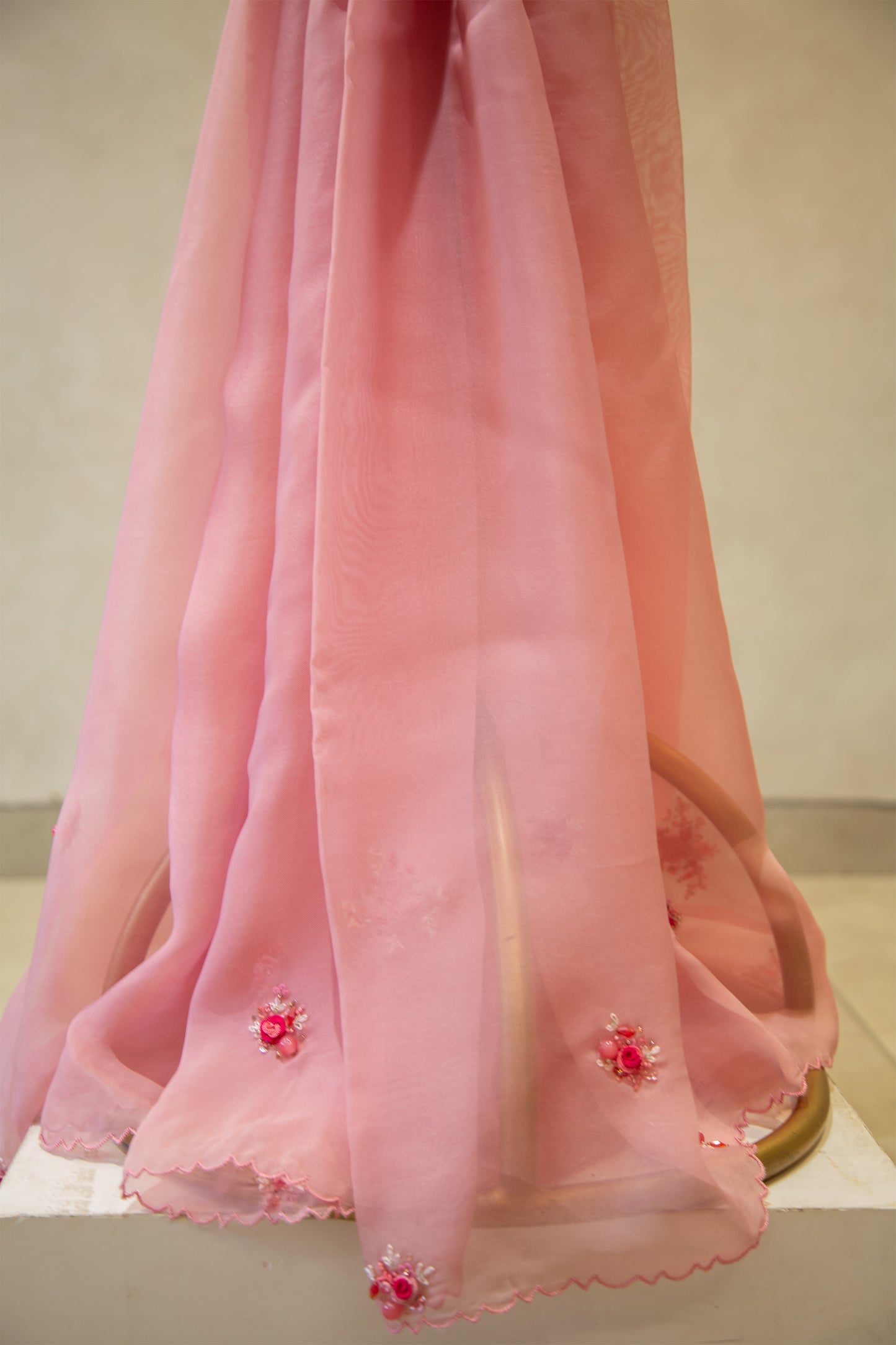 Flamingo pink organza saree