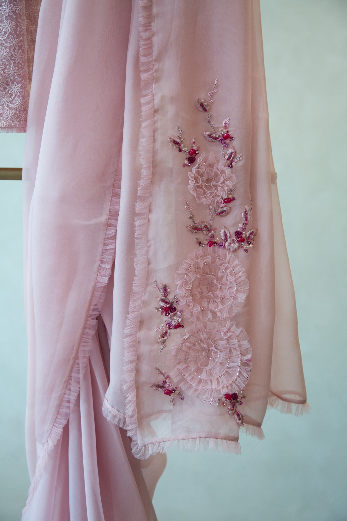 Pastel Pink Organza Saree