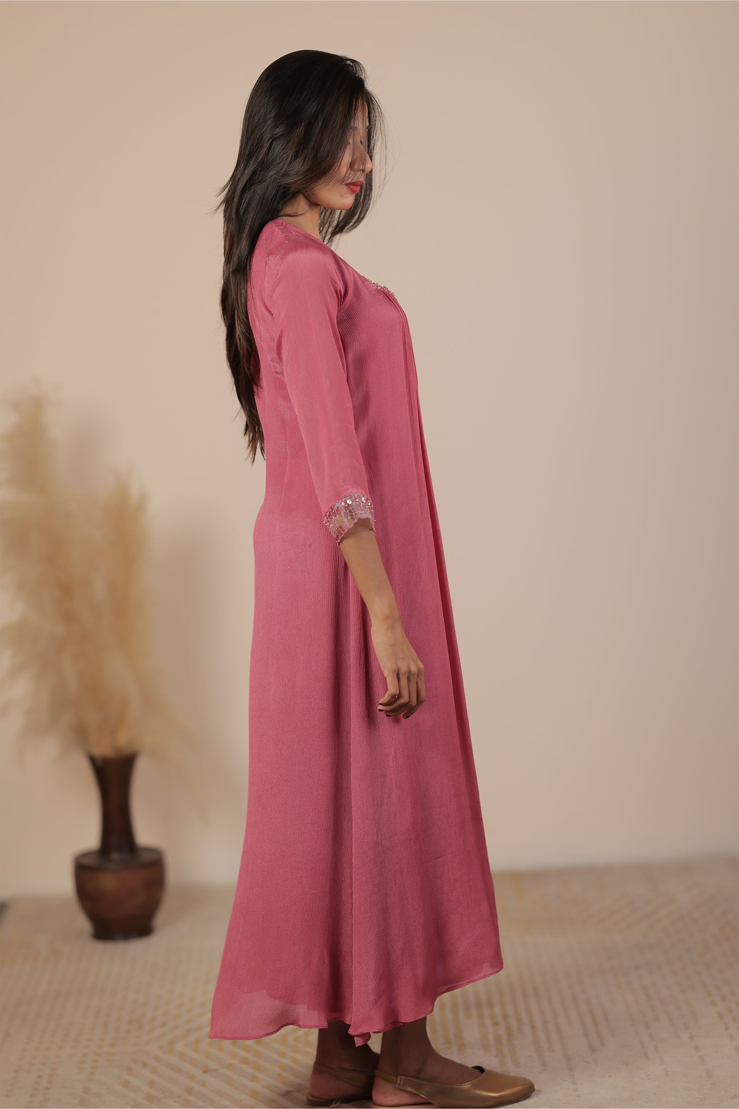 Rouge pink chinon kurti