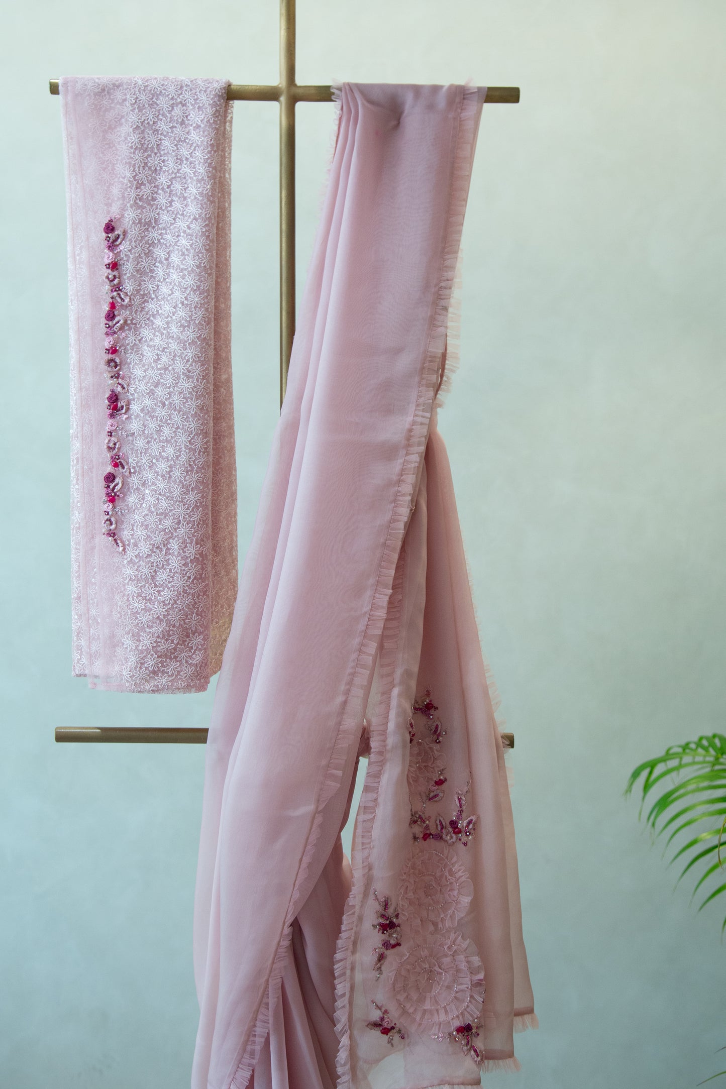 Pastel Pink Organza Saree