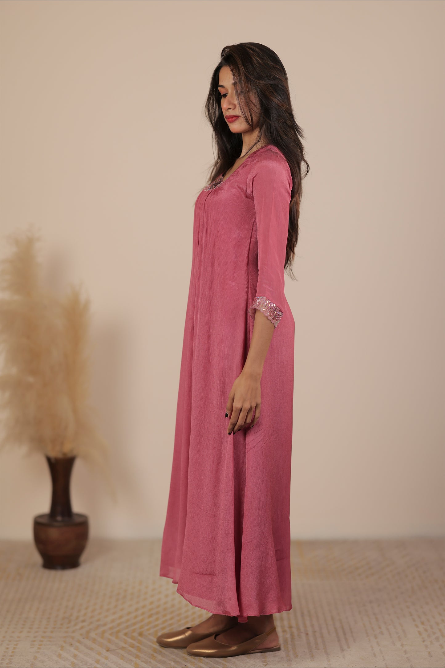 Rouge pink chinon kurti