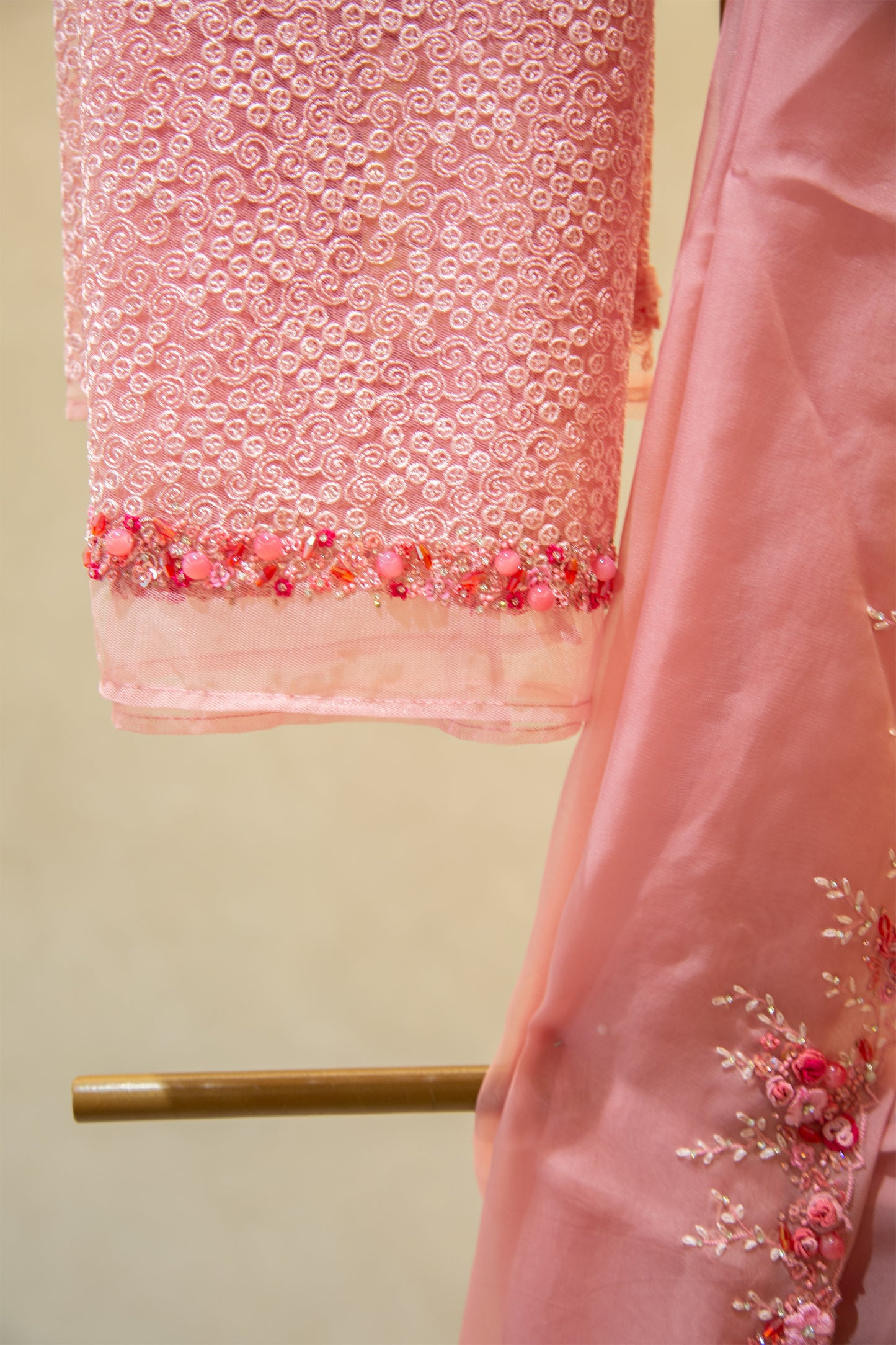 Flamingo pink organza saree