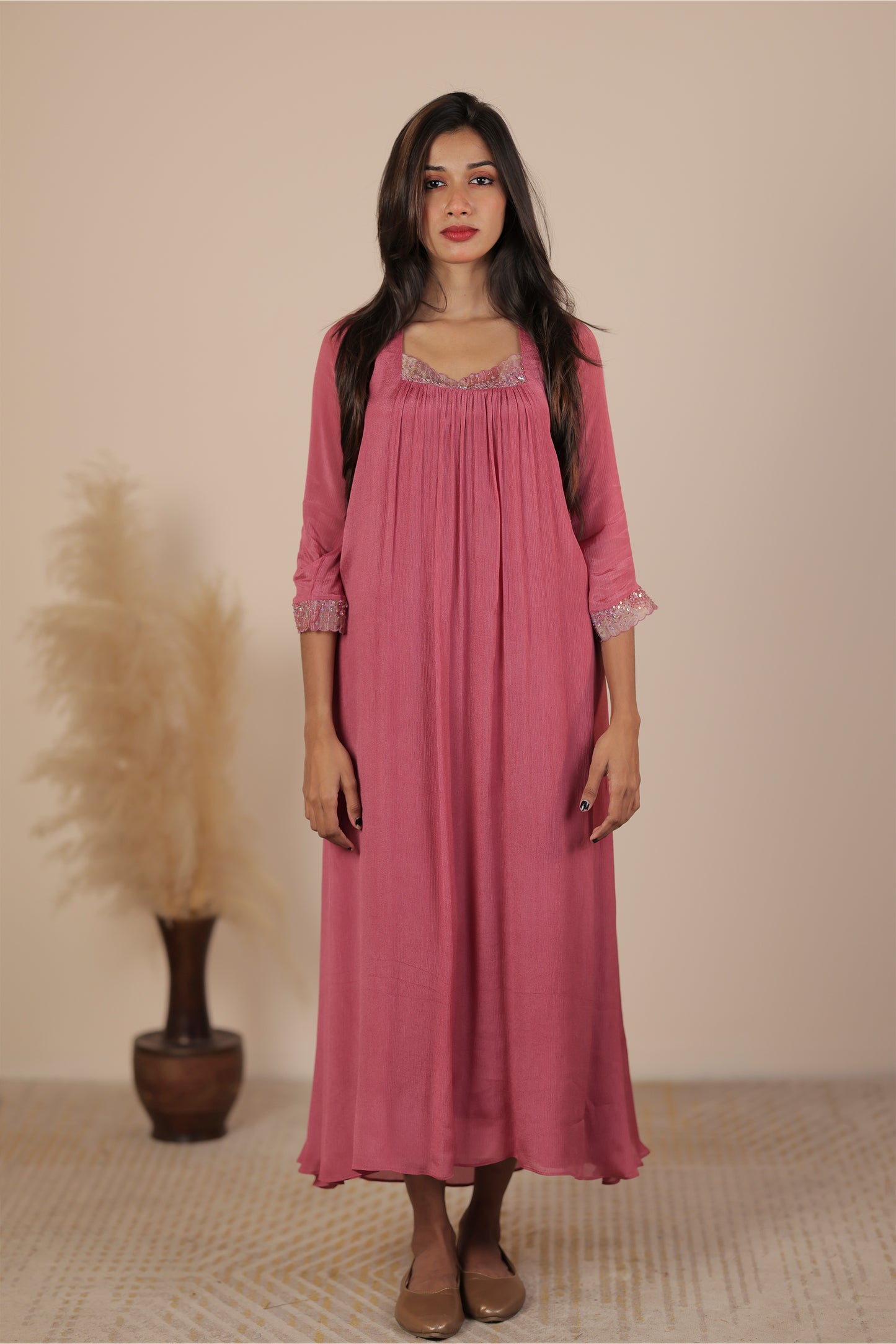 Rouge pink chinon kurti