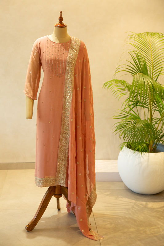 Georgette Hand Embroidered Semi- Stitched Salwar Set