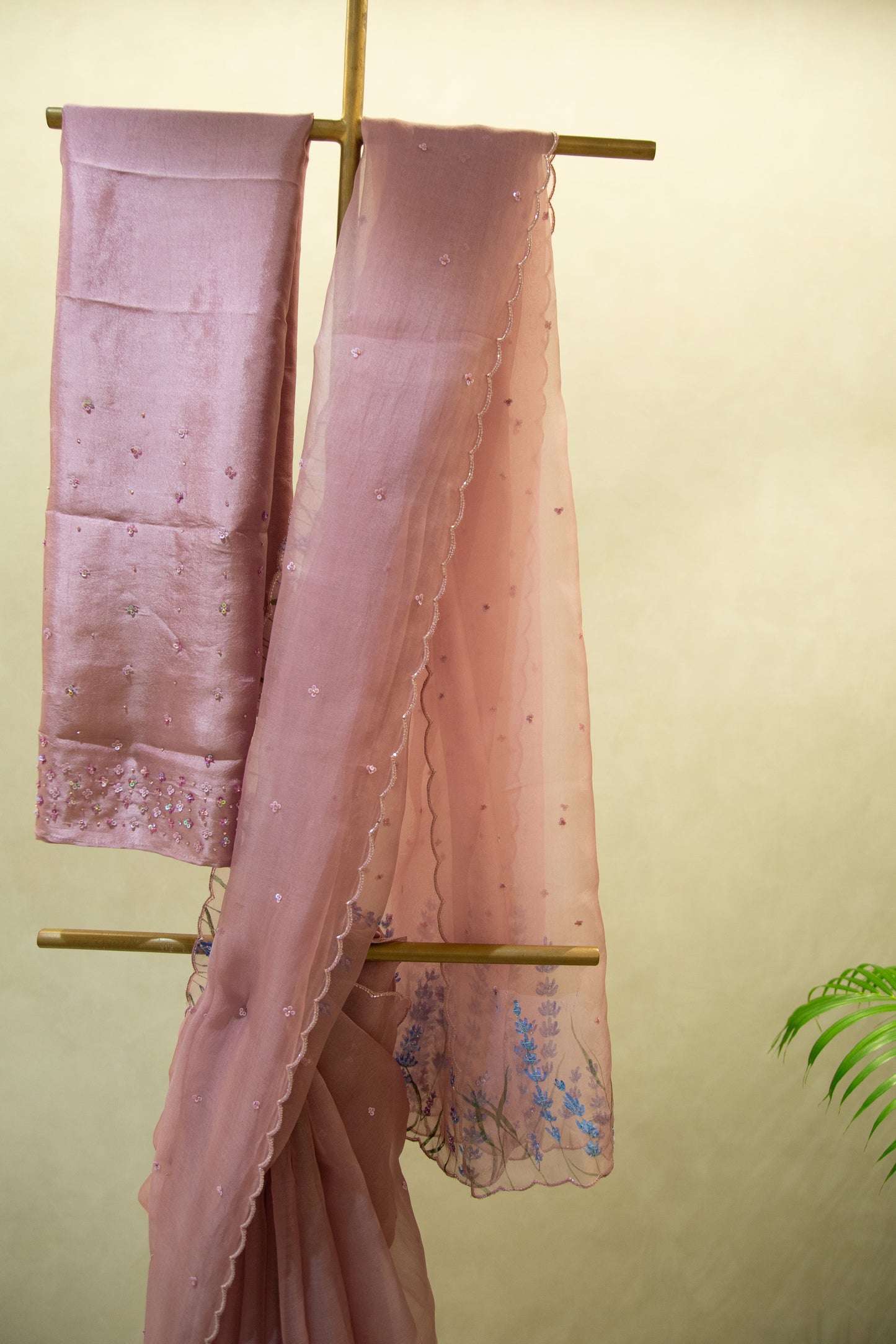 Lavander Flower Painted Organza Saree