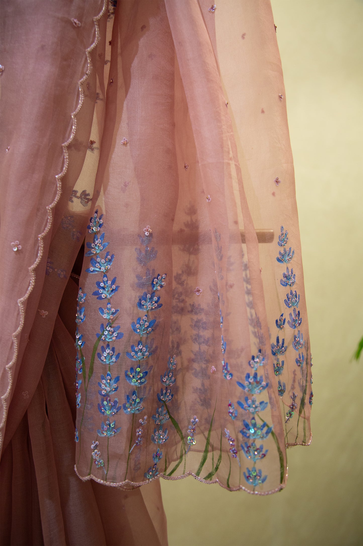 Lavander Flower Painted Organza Saree