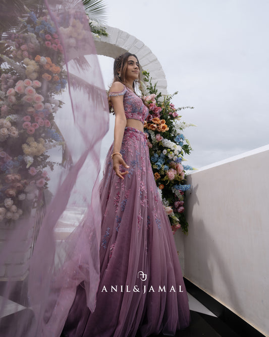 Dusty lavender soft net lehenga