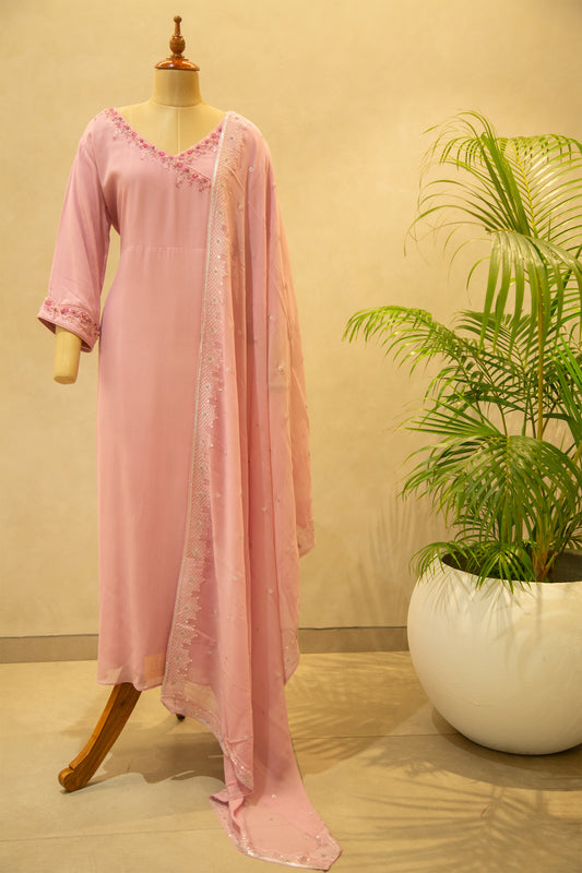 Light Pink Georgette Semi- Stitched Salwar Set