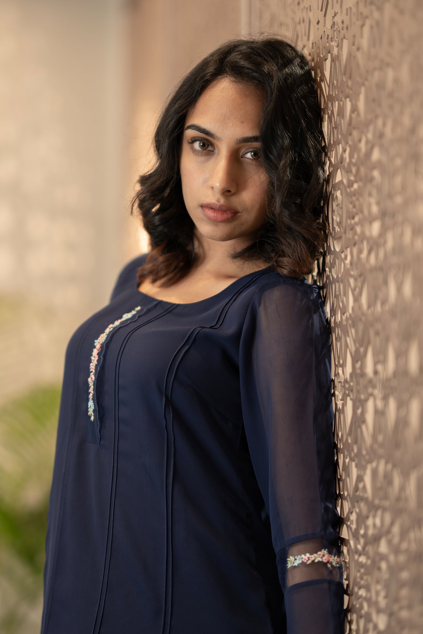 Navy Blue Hand Embroidered Kurti