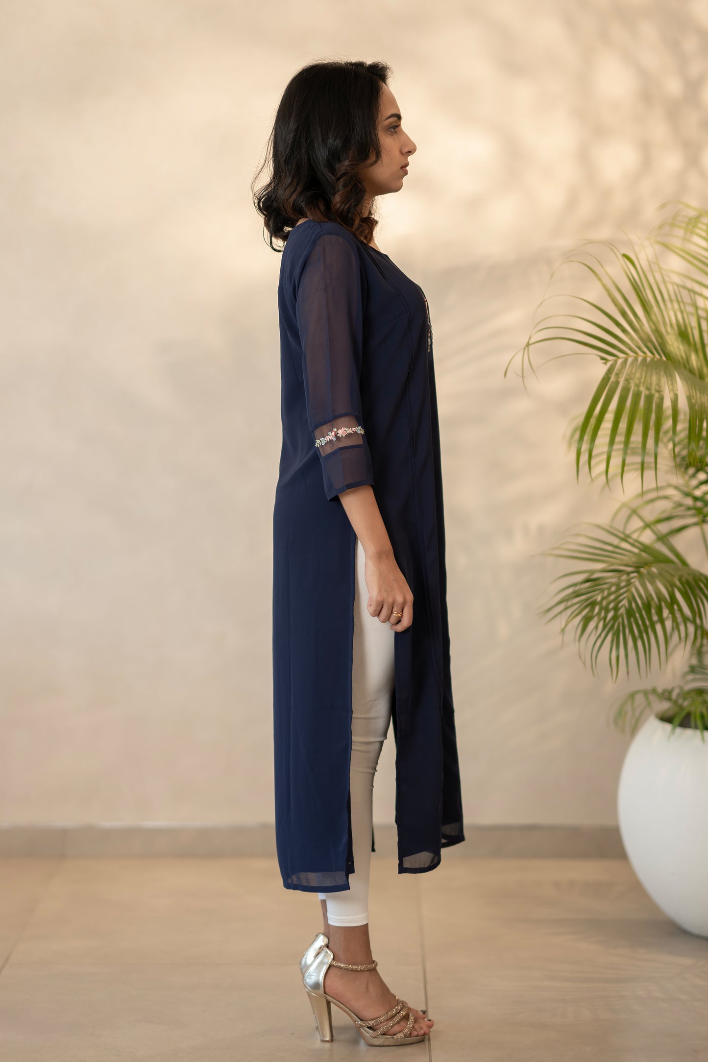 Navy Blue Hand Embroidered Kurti