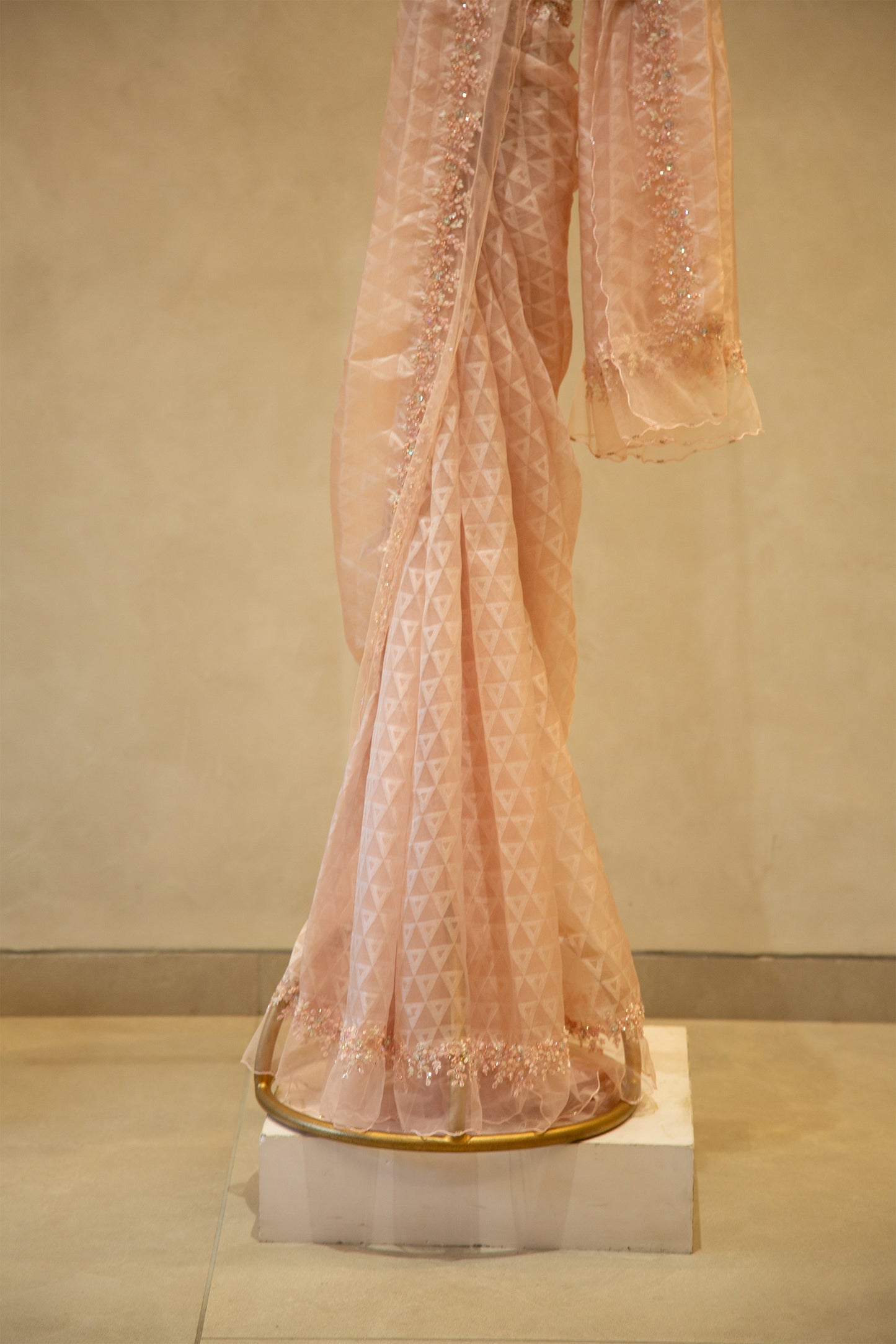 Light peach Banarasi Jaquard Organza saree