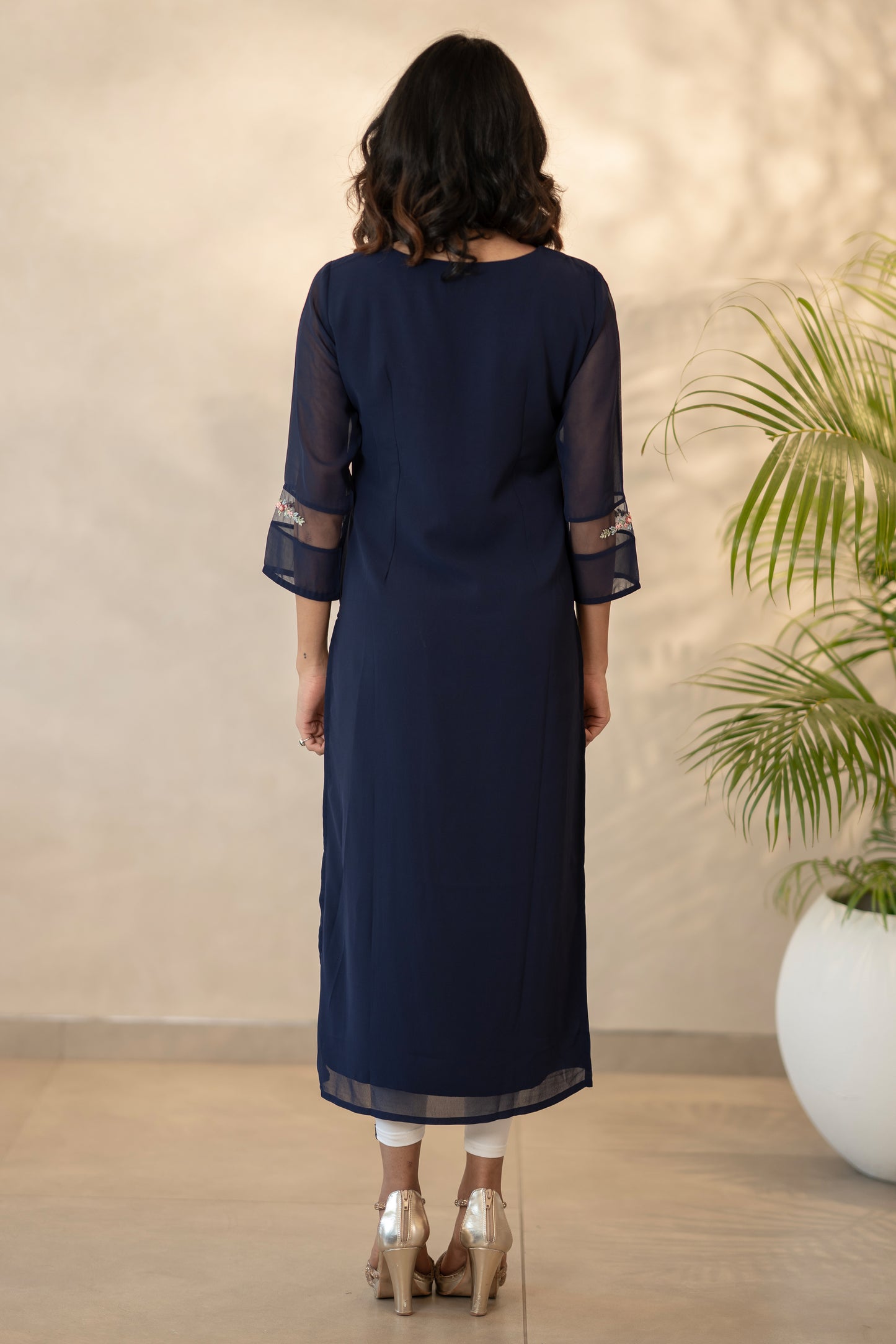 Navy Blue Hand Embroidered Kurti