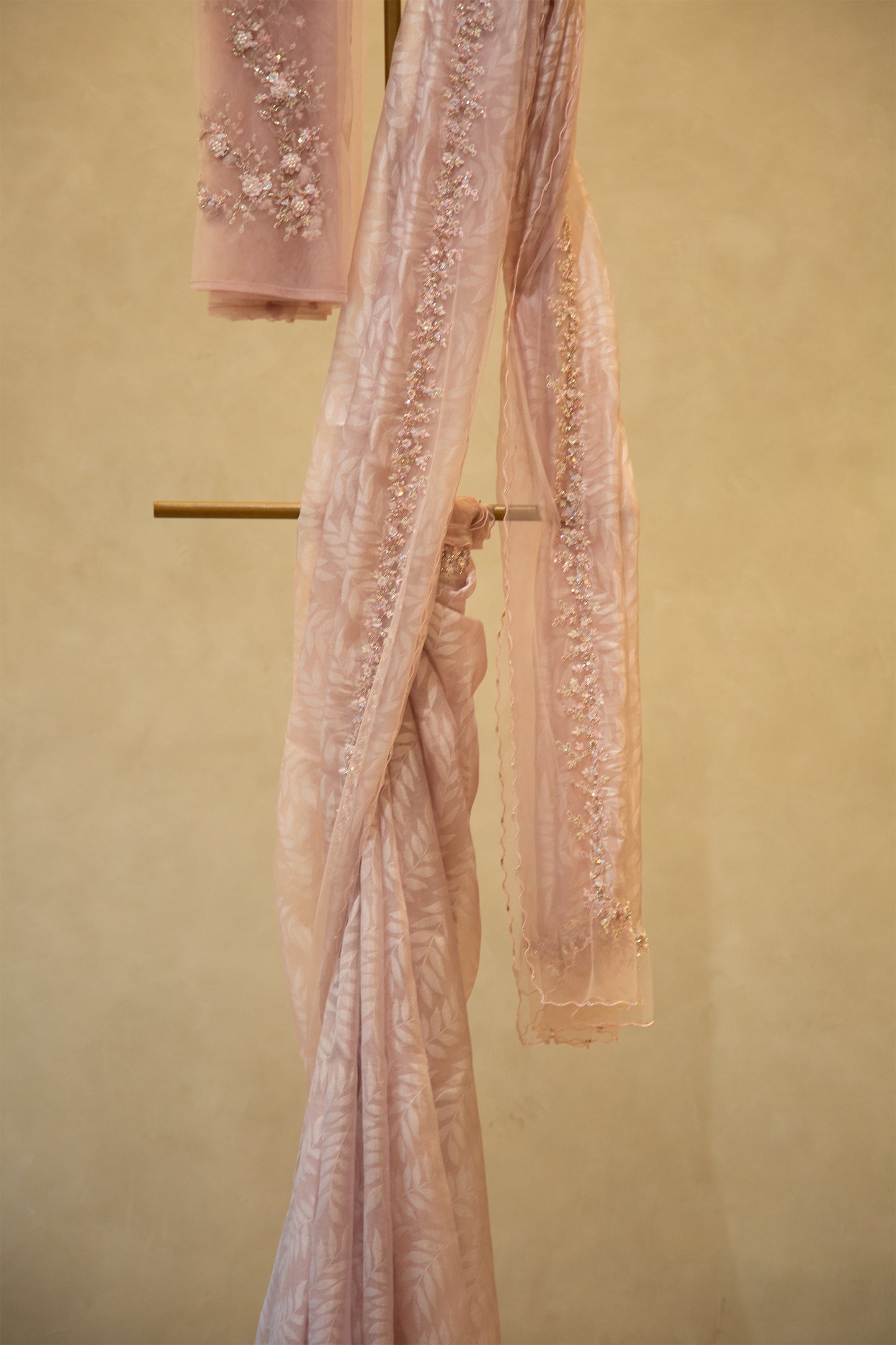 Onion pink Banarasi Jaquard organza saree