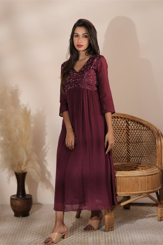 Paris Wine Red Chinnon Frock