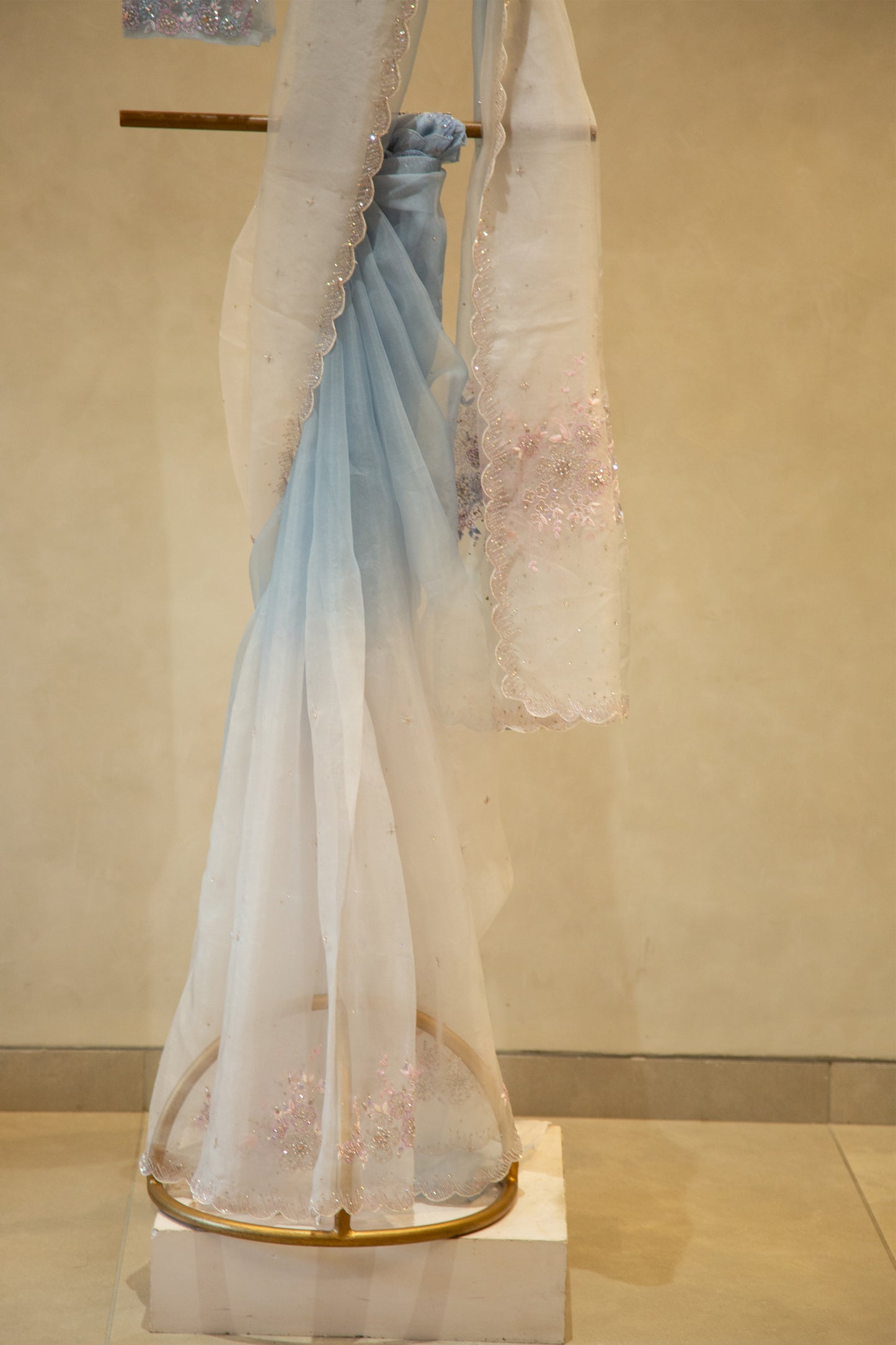 Shaded powder blue Organza saree