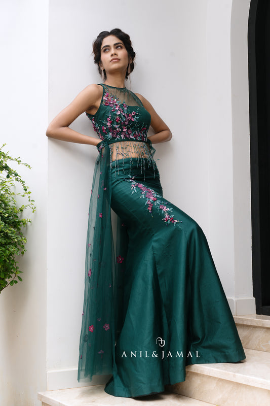 Green floral emroidered lehenga