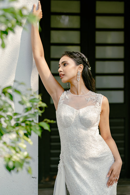 Paris white hand-embroidery wedding gown