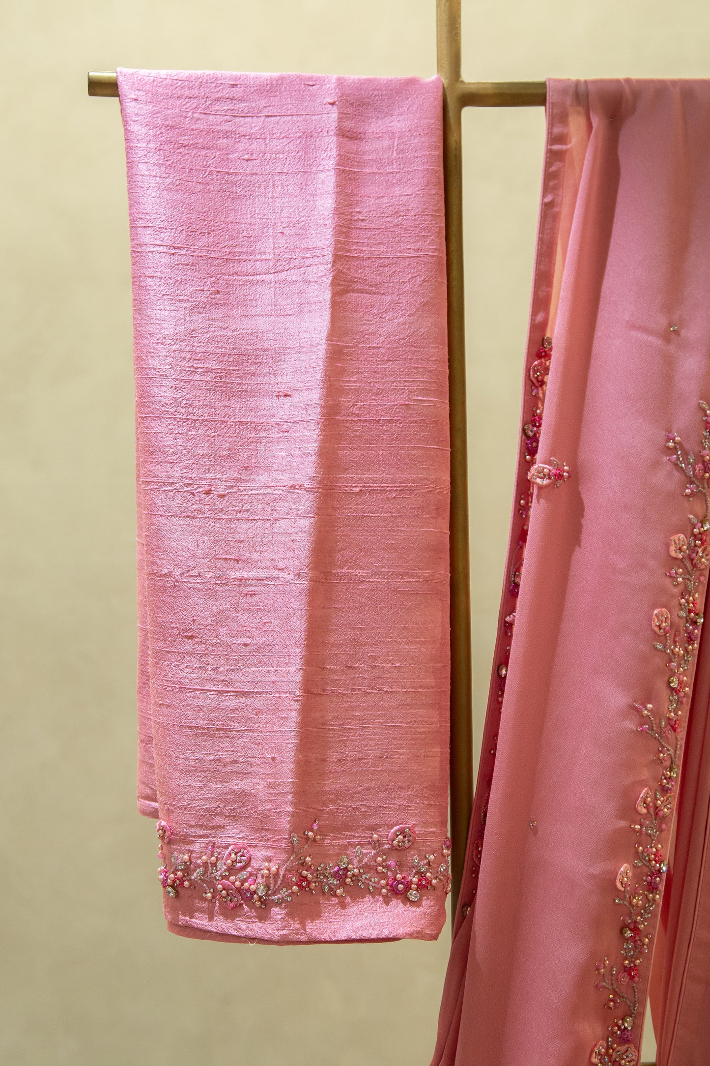 Satin Georgette Hand Embroidered Saree