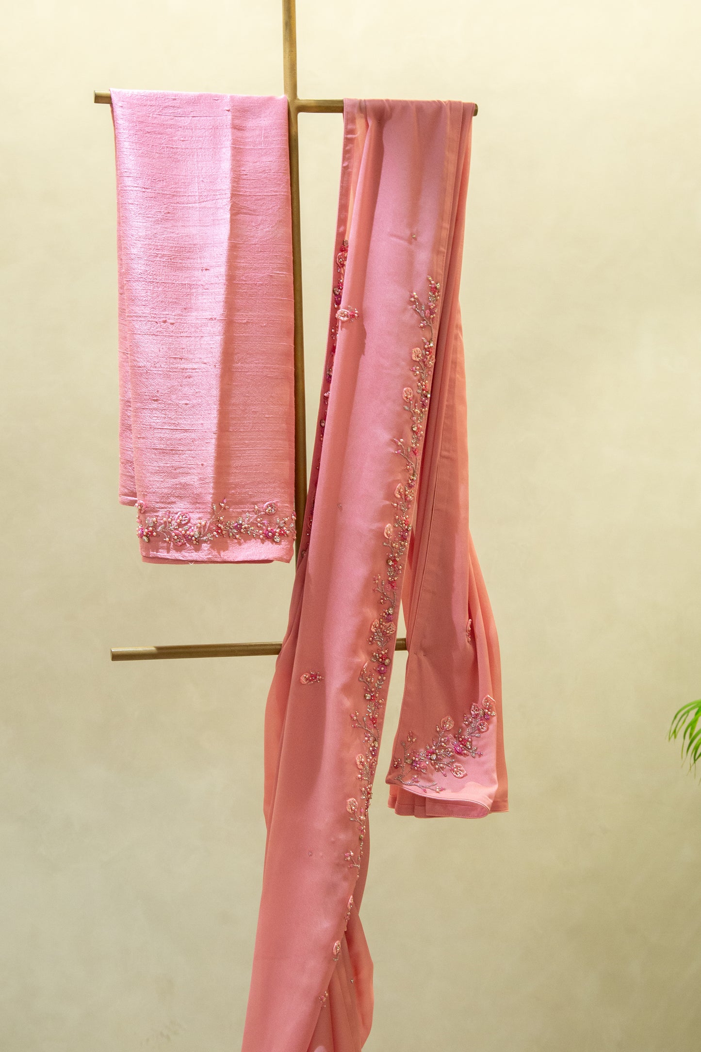 Satin Georgette Hand Embroidered Saree