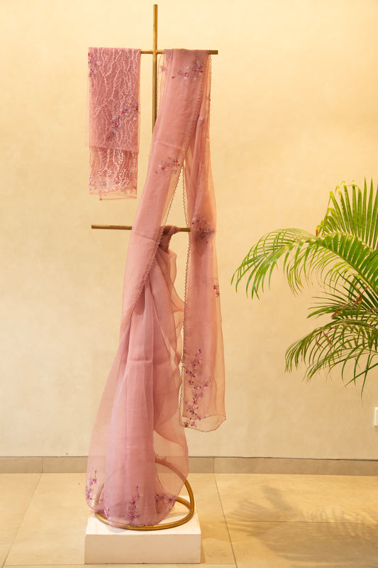 Onion pink organza saree