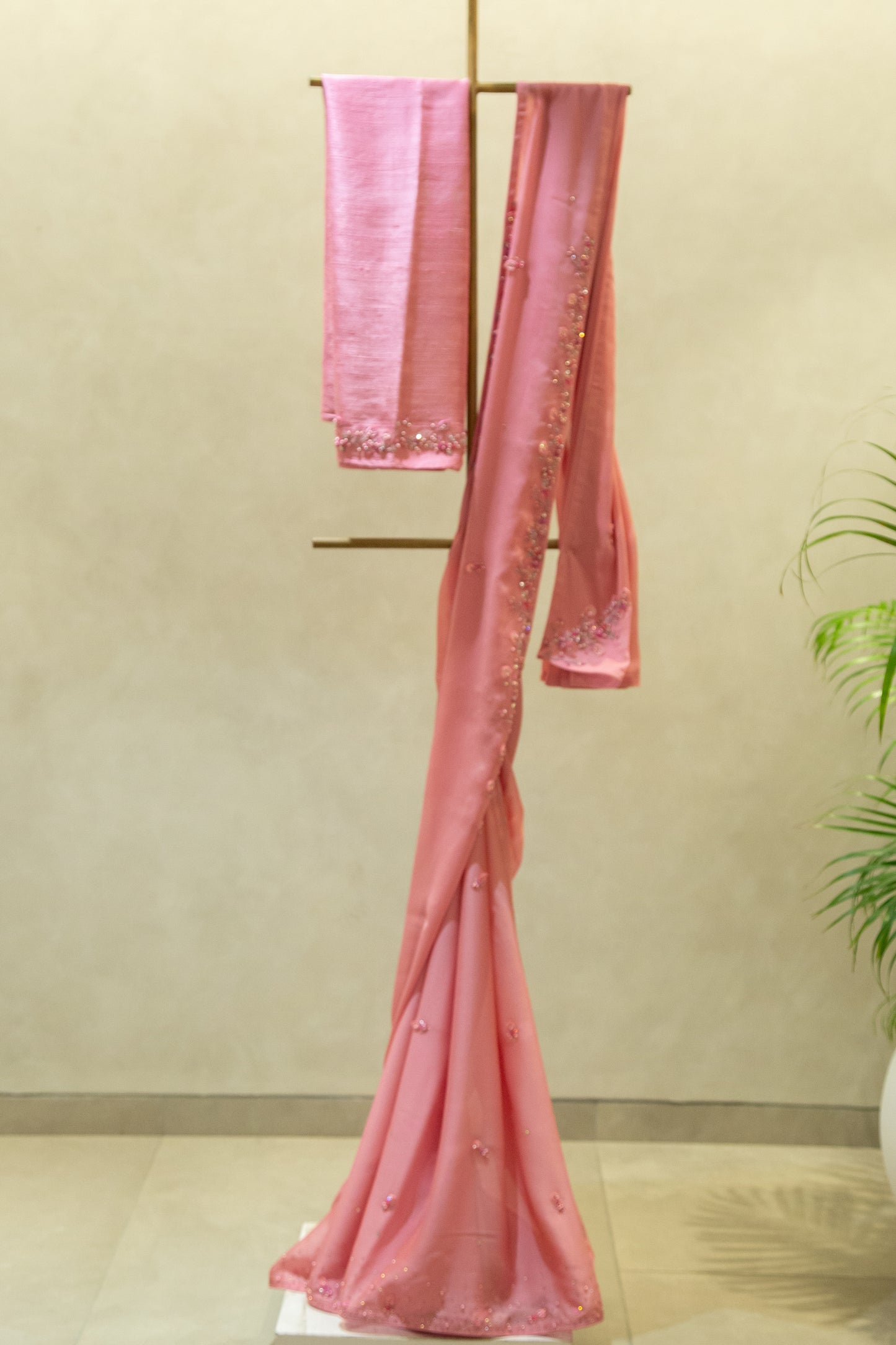 Satin Georgette Hand Embroidered Saree