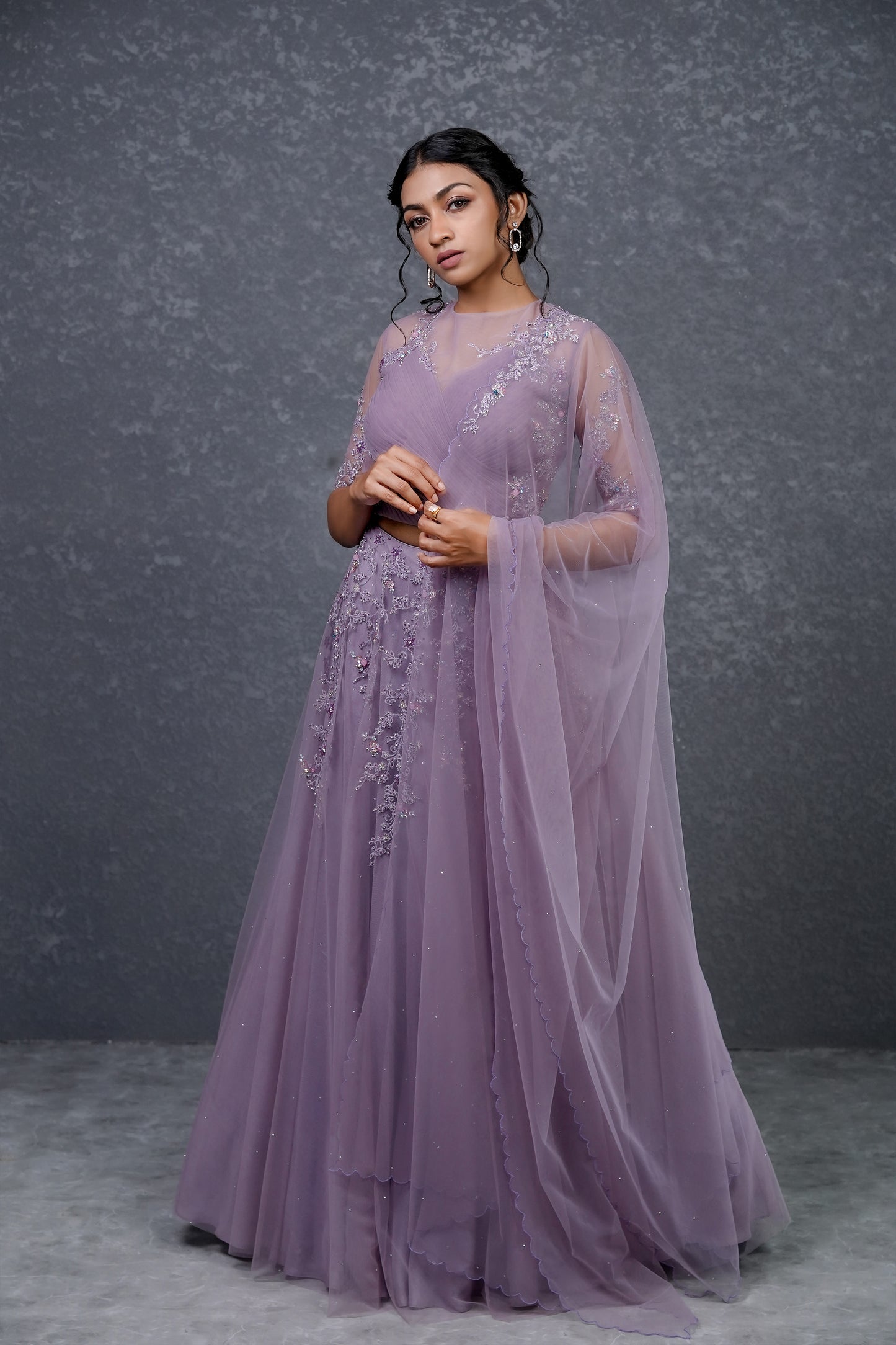 Paris dusty lavender soft net lehenga