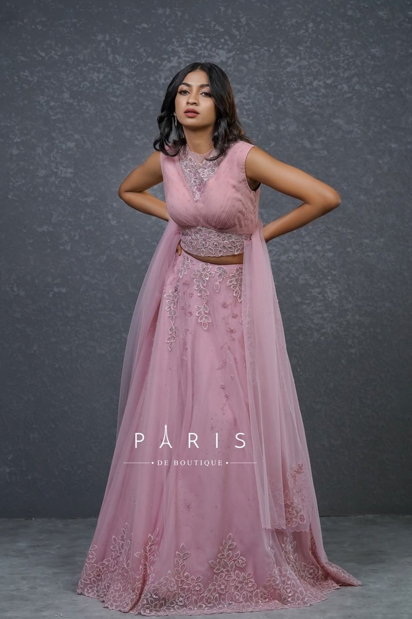 Paris  pink draped lehenga