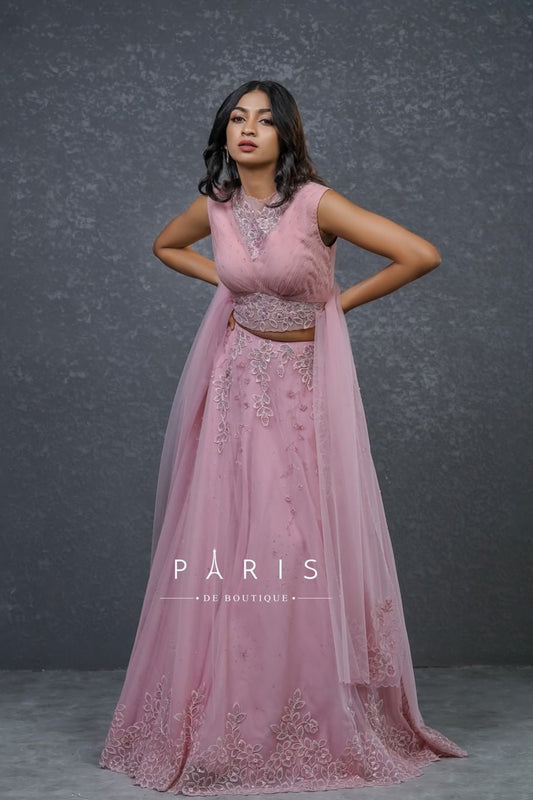 Paris  pink draped lehenga