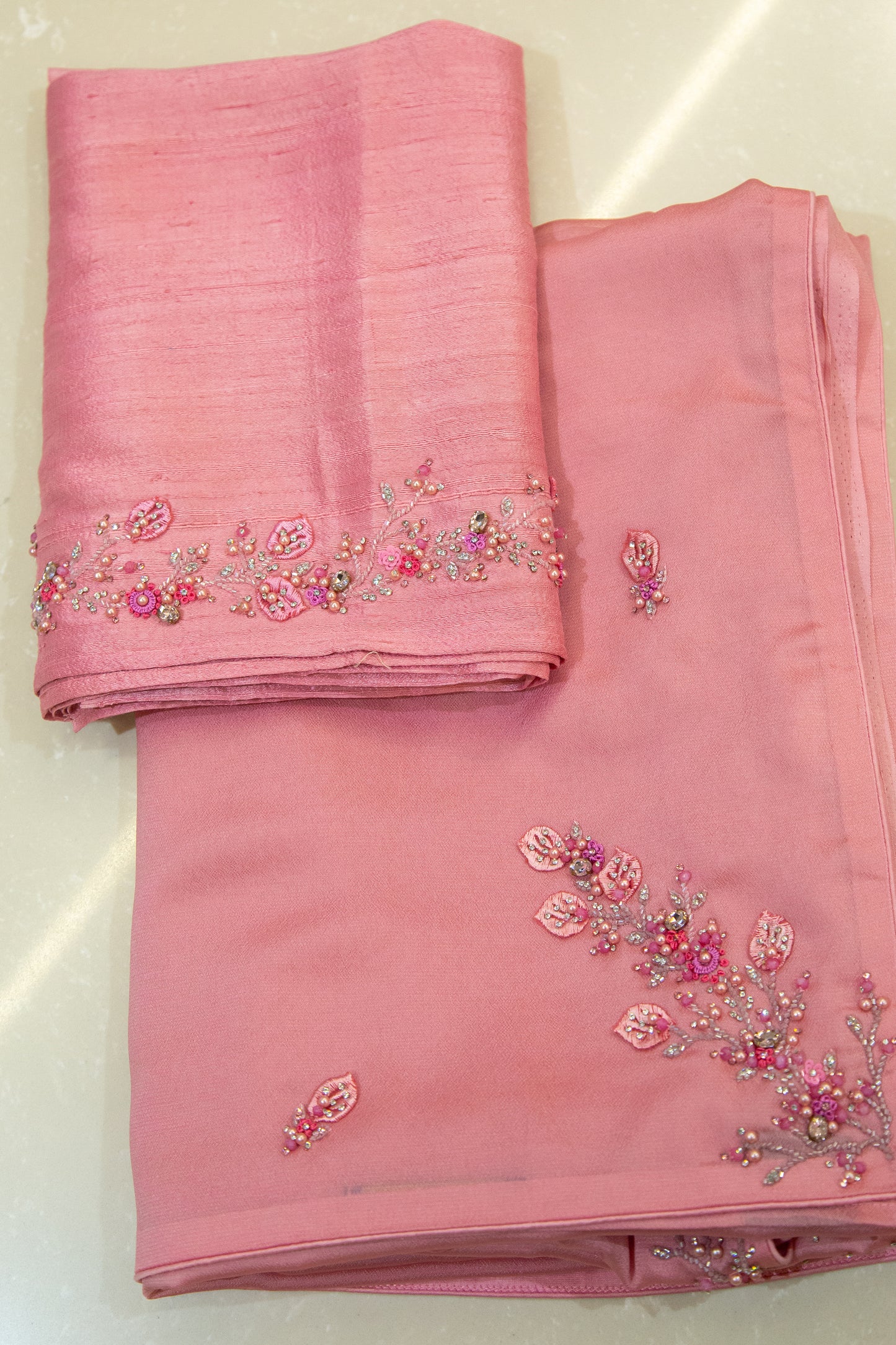 Satin Georgette Hand Embroidered Saree