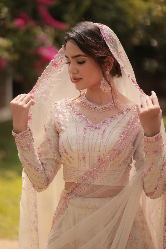 Paris  bridal tissue lehenga with intricate hand embroidery