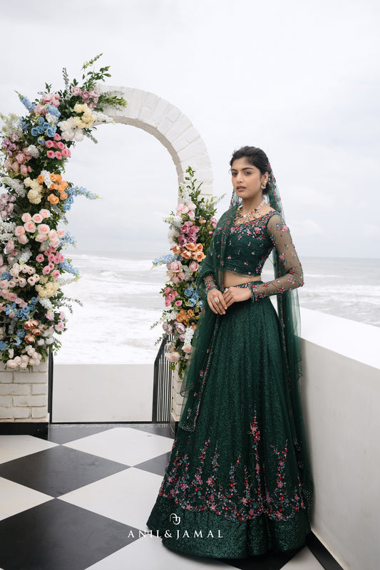 PARIS GREEN EMBROIDERED LEHENGA