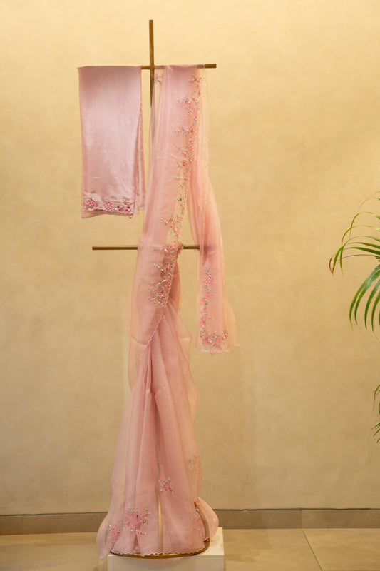 Light dusty pink organza saree