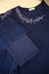 Navy Blue Hand Embroidered Semi- Stitched Salwar Set