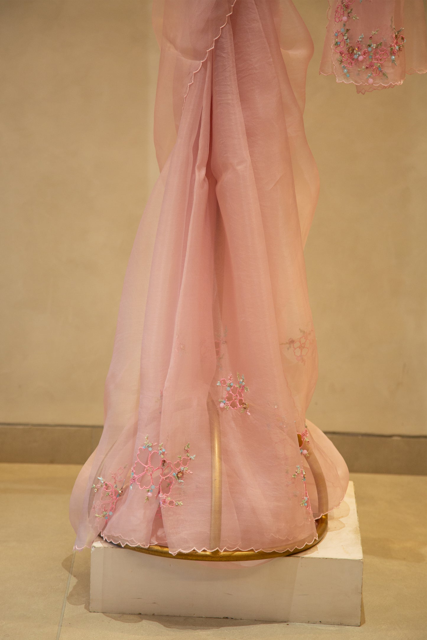 Light dusty pink organza saree