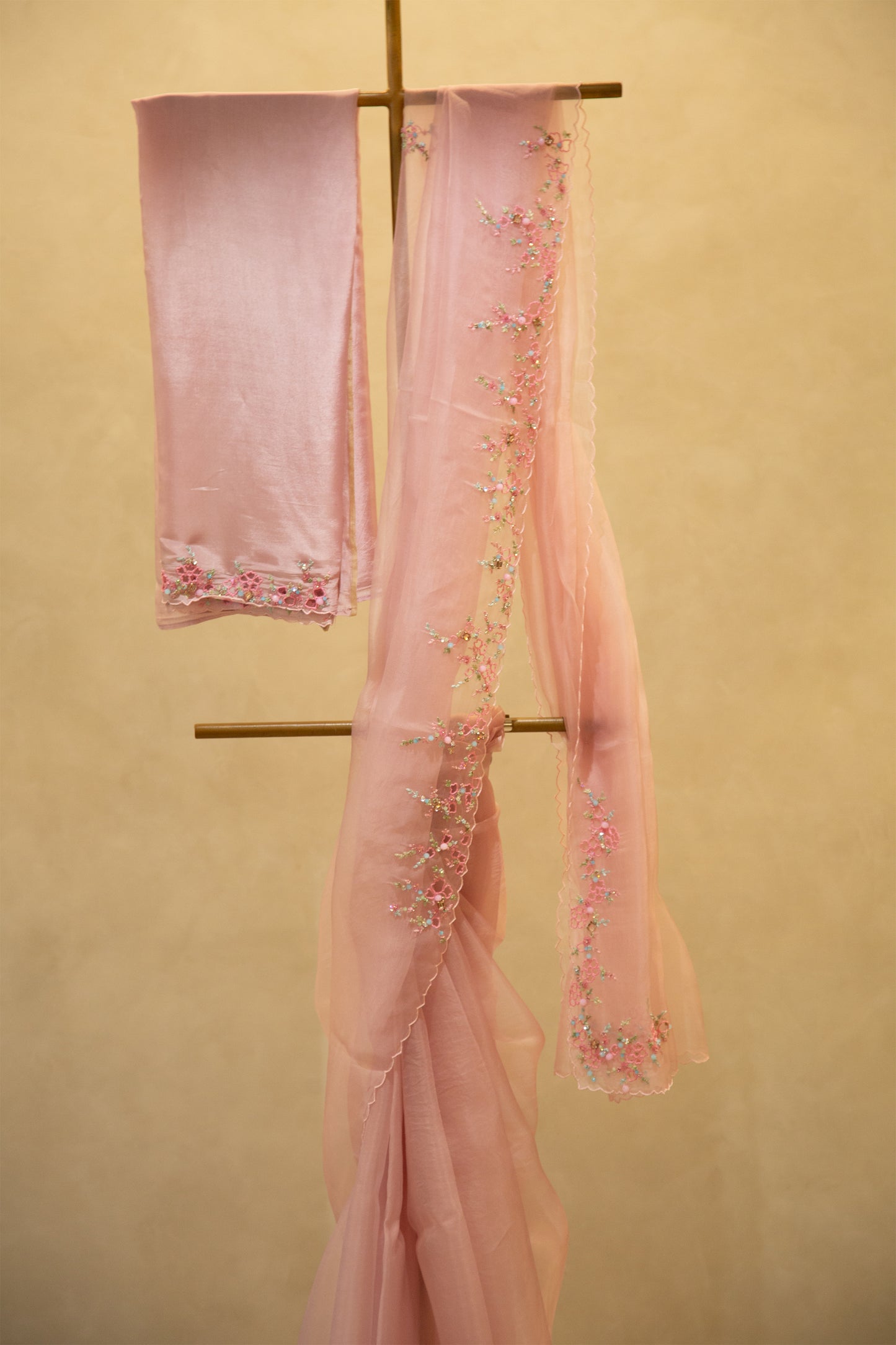 Light dusty pink organza saree