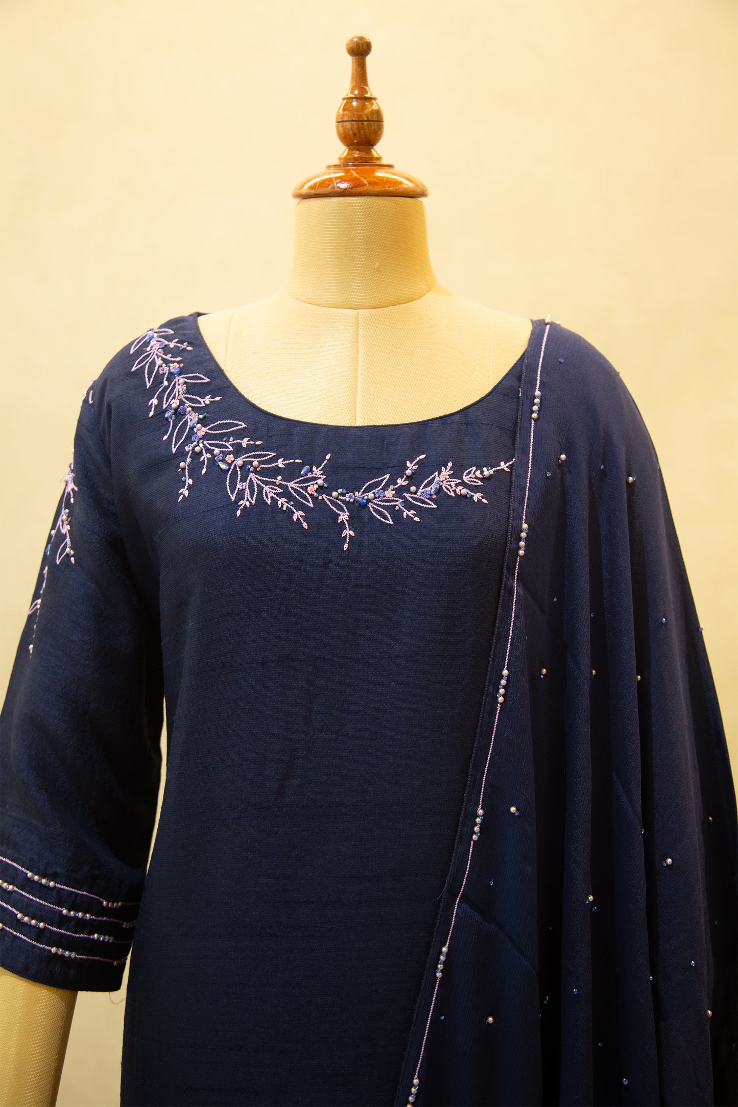 Navy Blue Hand Embroidered Semi- Stitched Salwar Set