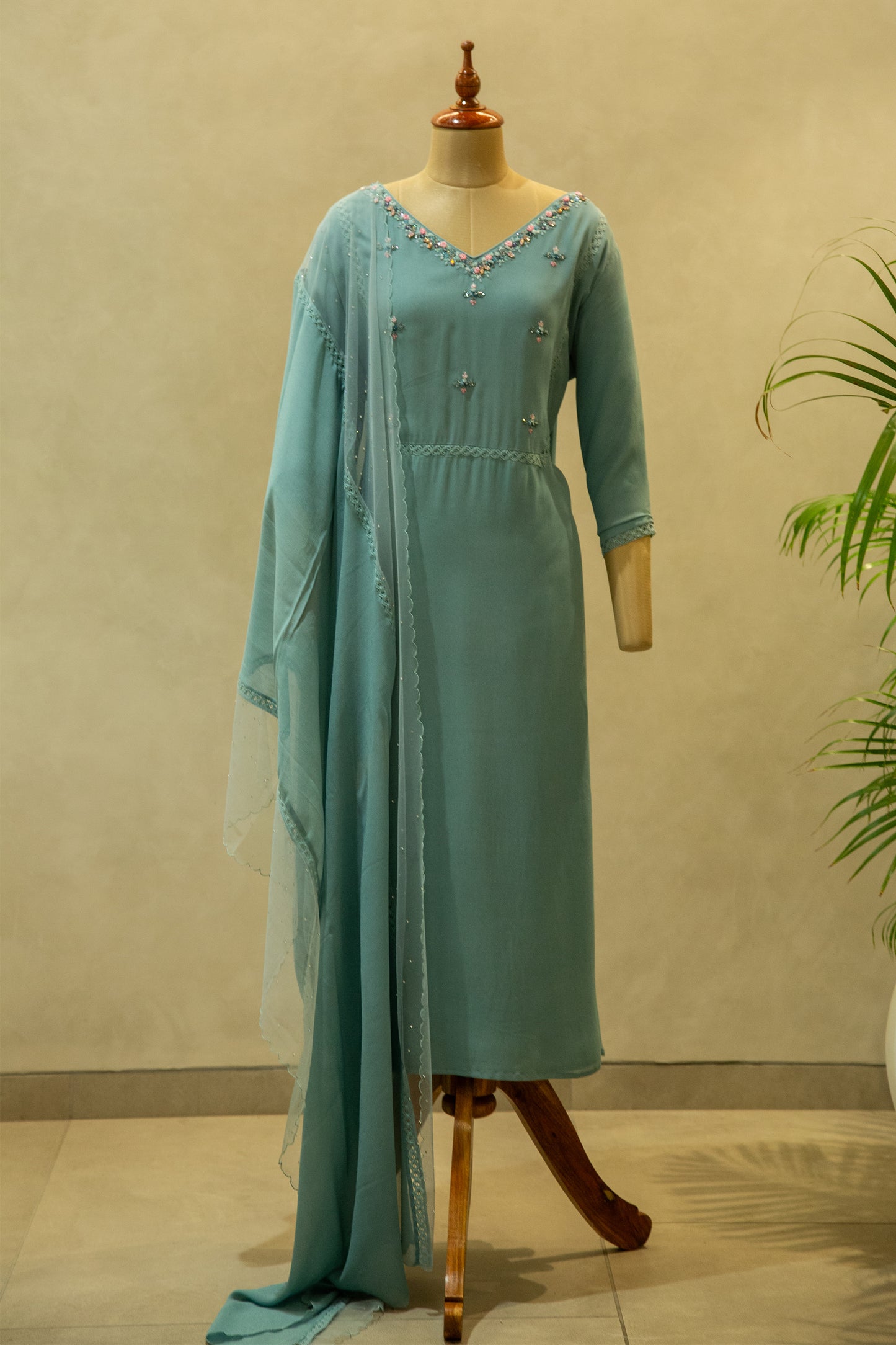 Tiffany Blue Semi Stitched Salwar Set