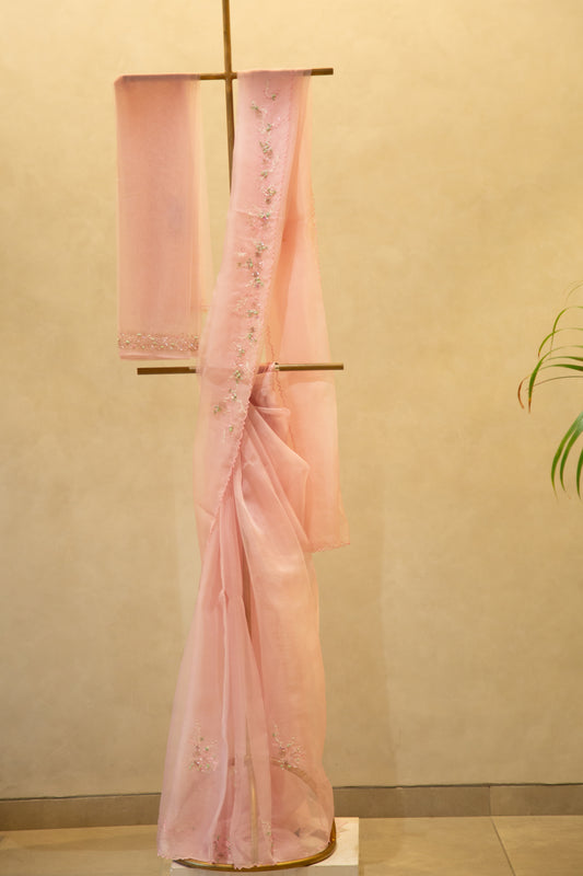 Baby pink organza saree