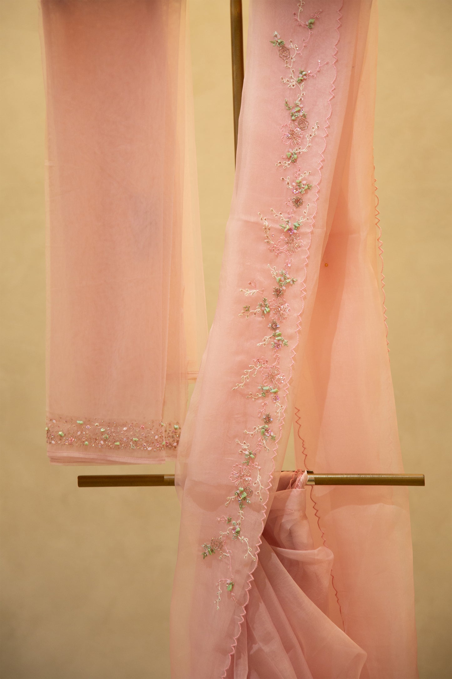 Baby pink organza saree