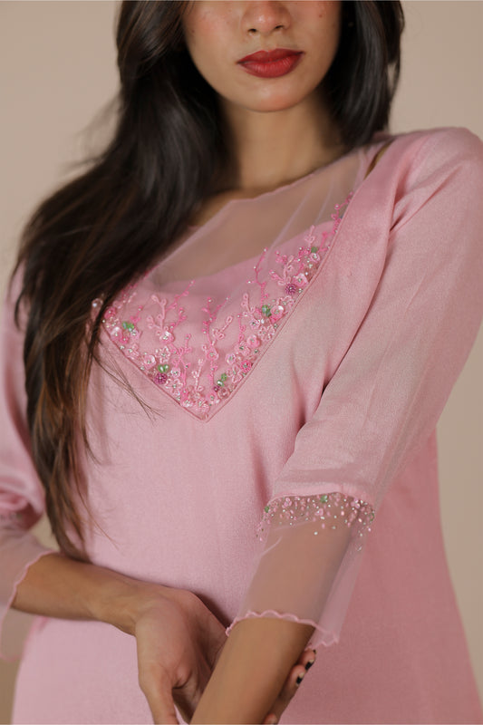 Soft pink crepe georgette kurti one piece